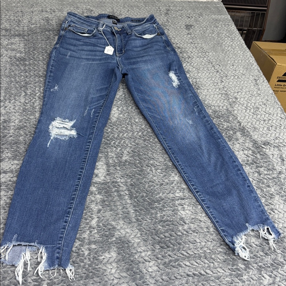 Judy Blue Women’s Distressed Blue Denim Jeans - Casual Slim Fit